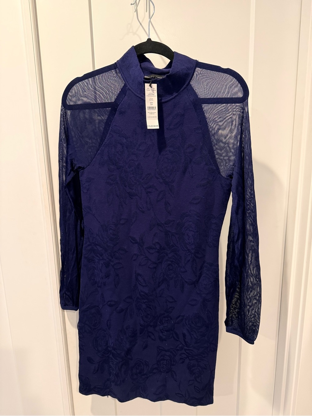 White House Black Market Navy Long-Sleeve Sheer-Yoke Bodycon Dress